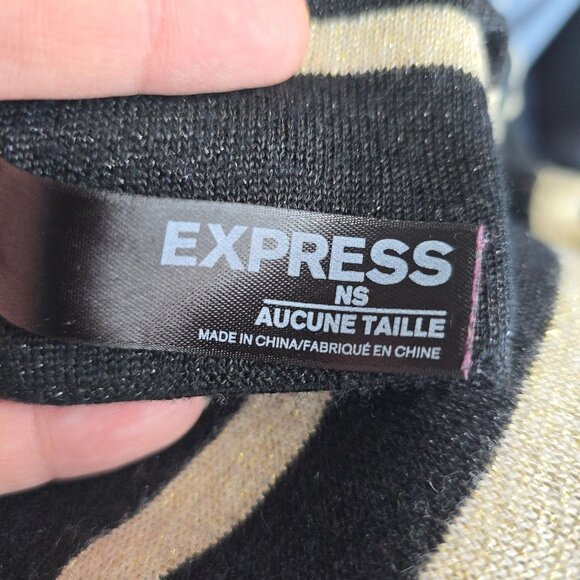 Express Black Gold Metallic Glitter Scarf Wrap Viscose 72x11 - Picture 5 of 6